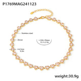 Colorful Zircon Necklace Heart Chain Bracelet Set Women's 316L Stainless Steel Gold-Plated Luxury Wedding Jewelry Accessories