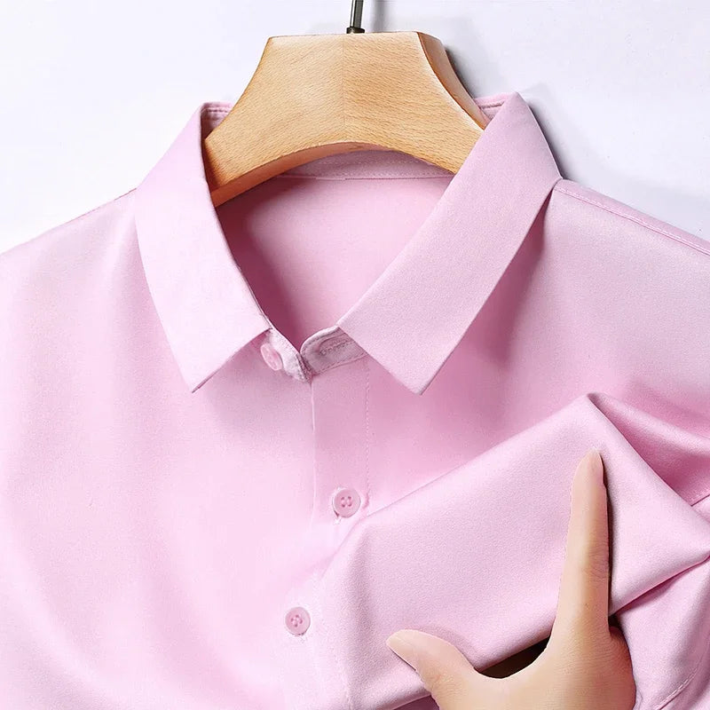 Men's Business Casual Long Sleeve Shirt Solid Color Wrinkle Resistant Comfortable All-Season Versatile Top