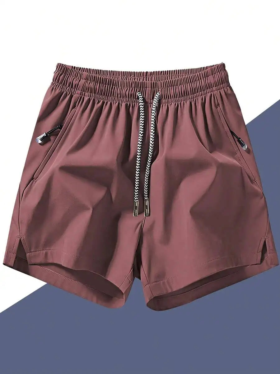 Men's Anti-Lost Drawstring Sports Shorts With Zipper Pockets