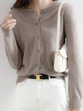 Women Knitted Cardigans Autumn Winter 2025 Round Neck Casual Long Sleeve Tops Solid Basic Soft Sweaters Female