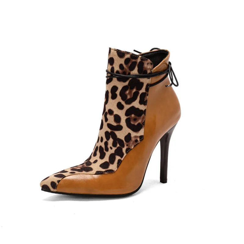 Large Size 34-48 Suede Leather Patchwork Women's Leather Boots Sexy Leopard Print Lace Fashionable Personalized Women's Boots