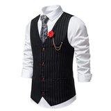 KIDWHXR Men Suit Vest Vintage Striped Single-breasted Man Waistcoats Business Casual Slim Sleeveless Male Party Dress Vests