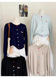 Autumn Winter 2026 Soft Elegant O-neck Loose Casual Sweaters Women Knitted Chic Embroidery Cardigan Basic Colorful Buttons Tops
