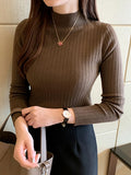 2026 New Autumn Winter Knitted Ribbed Jumper Tops Women Turtleneck Pullovers Sweaters Long Sleeve Korean Slim-fit Female Sweater