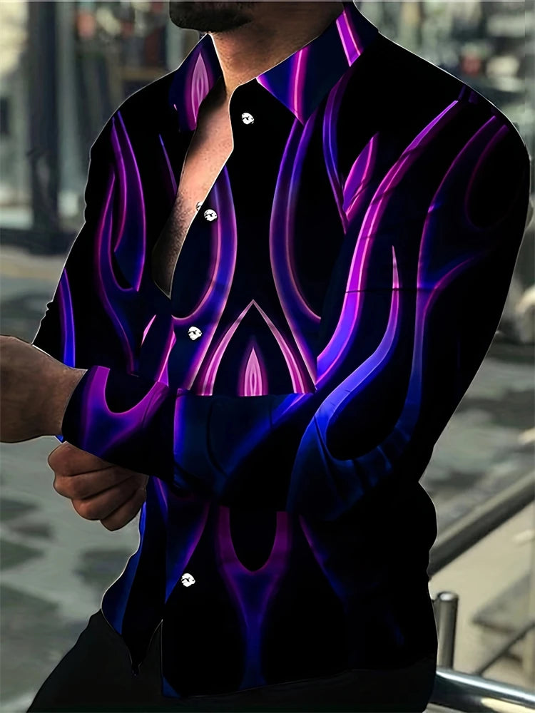 2025 Spring Men's Shirts Fashion Retro Street Texture Printed Shirts Men's Long-sleeved Lapel Shirt Shirt Top Office Clothing