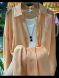 1pcs Woman Four Seasons Shirt Lady Thin Sunscreen Shirts Female Casual Long Sleeve Turn-down Collar Loose Med-Length Style Tops