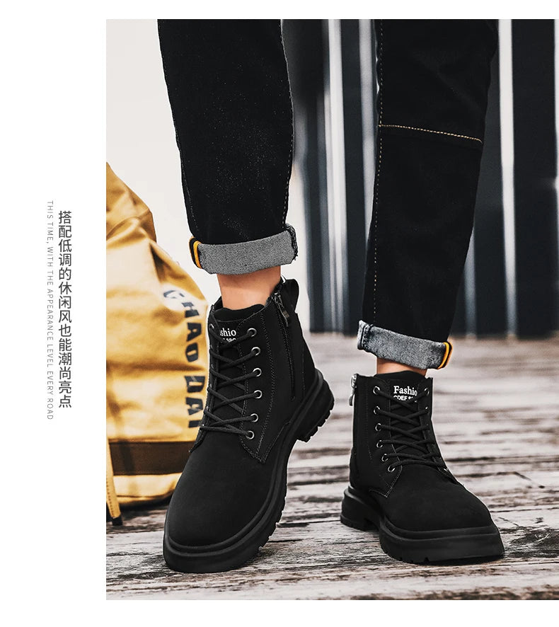 Ankle Boots Men Retro Work Shoes Autumn Winter Thick Bottom High Top Outdoor Boots Leather Waterproof High Quality Chelsea Boots