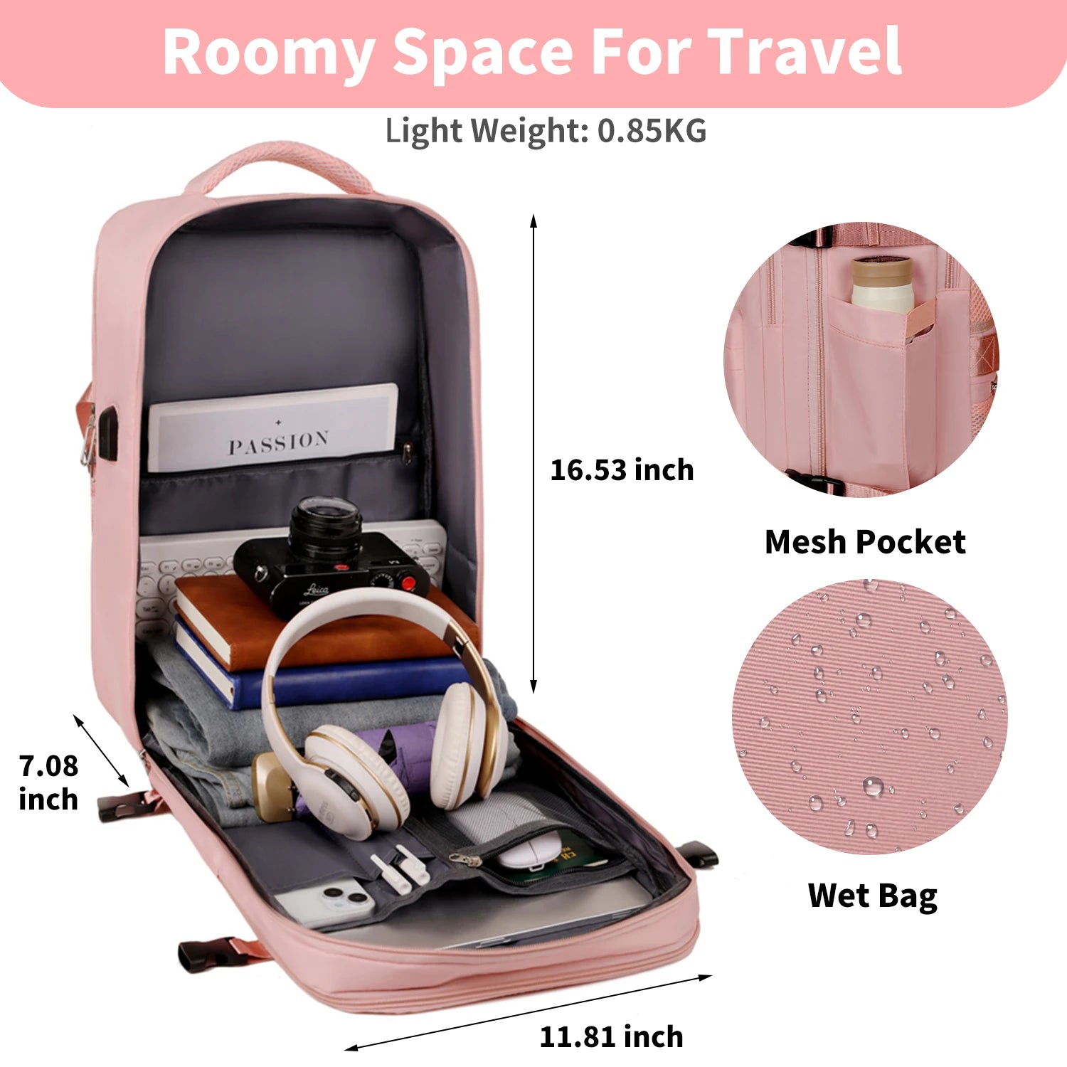 Travel Backpack For Men Women Large Capacity Carry On Traveling Laptop Bag USB Port Waterproof School Backpack
