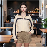 Women's Jackets Beige Black Zip Collar Crop Jacket Lapel Loose Streetwear Spring Autumn Chic Sports Outfits Short Coats 2026 New