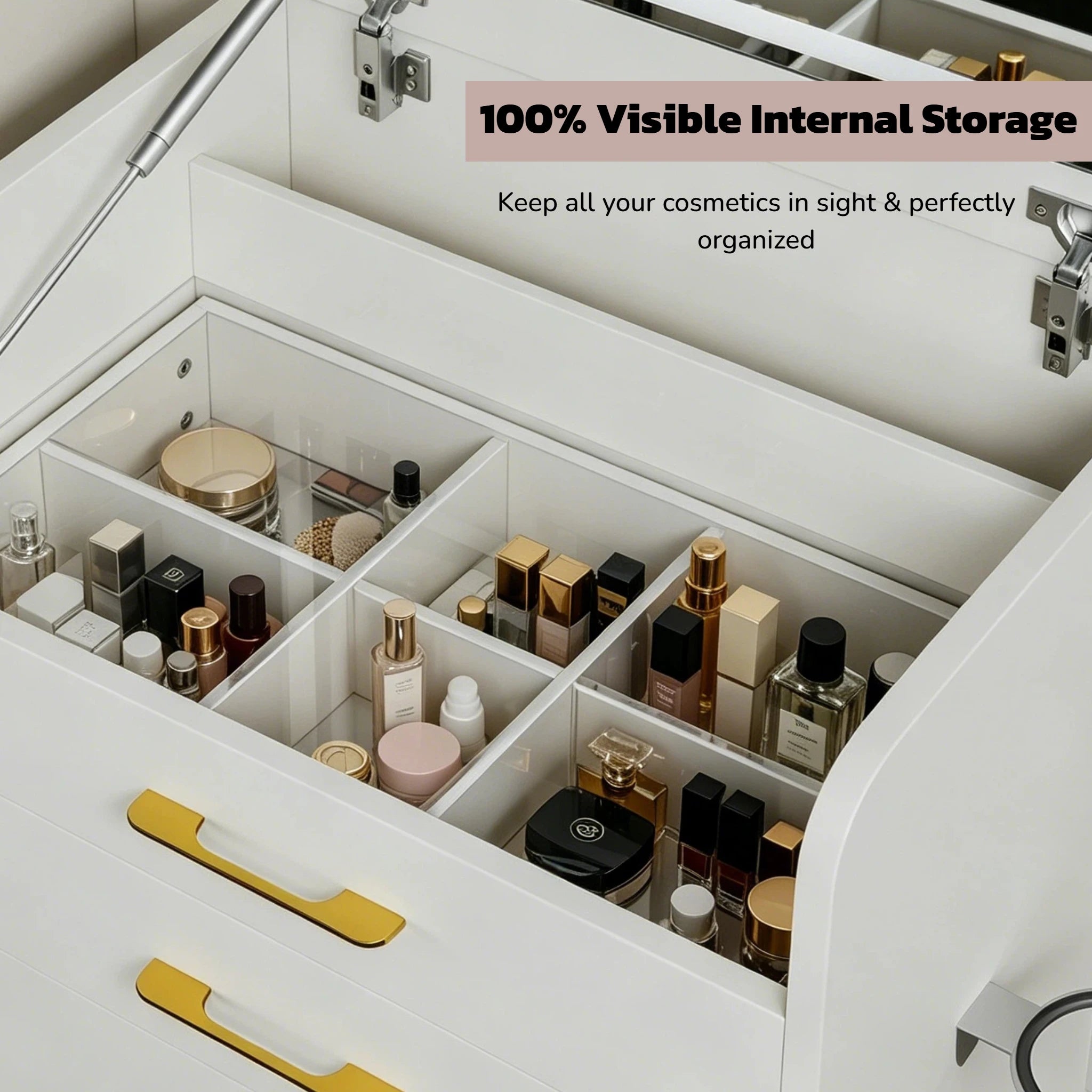 3-in-1 Vanity Desk with LED Mirror & Power Outlet 23.6" Flip-Up Dressing Table with Charging Station 3 Drawers Glass Top for Bedroom