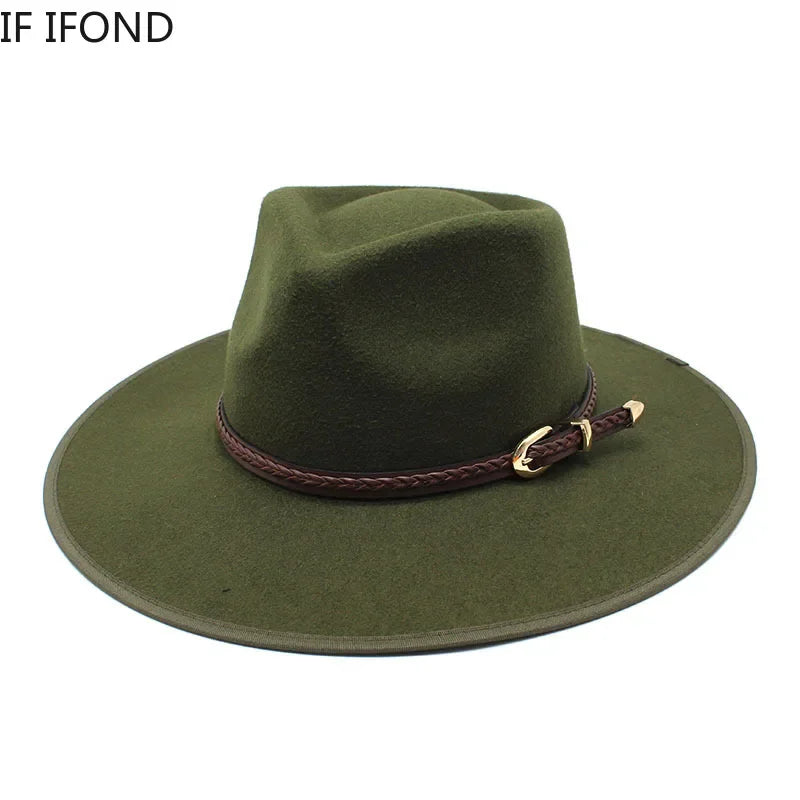 2024 Fashion Women Winter Wool Fedora Hat Men Simple Wide Brim Vintage Felt Jazz Hats New Top Trilby Cap