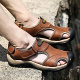 Summer Sandals Leather Outdoor Men's Beach Shoes Luxury Breathable Casual Sandal Man Wading Shoes Non-slip Wide lining Slippers