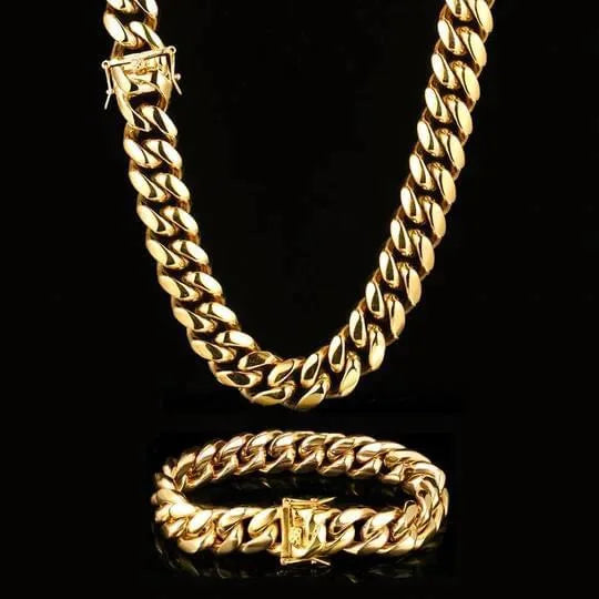 6-14mm Wide Stainless Steel Cuban Miami Chains Necklaces Mens Necklace Chain 316L Stainless Steel Hip Hop Necklace Gold Color