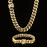 6-14mm Wide Stainless Steel Cuban Miami Chains Necklaces Mens Necklace Chain 316L Stainless Steel Hip Hop Necklace Gold Color