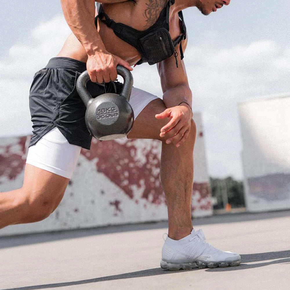 Men's Fitness Training Shorts,Summer Casual Black 2 In 1 Quick Dry Gym Running Shorts Outdoor Slim Quarter Pants
