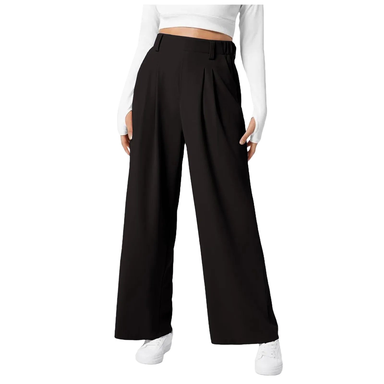 Women Fashion Wide Leg Pants Solid Elastic Pants Work Business Suit Straight Trousers Casual High Waisted Dress Palazzo Pants