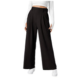 Women Fashion Wide Leg Pants Solid Elastic Pants Work Business Suit Straight Trousers Casual High Waisted Dress Palazzo Pants