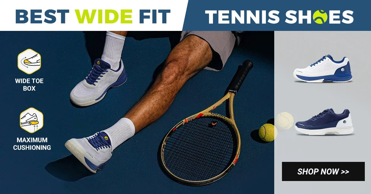 FitVille Men's Wide Width 2E Professional Tennis Training Shoes, Breathable Lightweight Non-Slip Sports Sneakers Equipped with Arch Support for All Day Wear