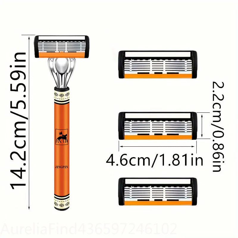 6-Layers Safety Razor Set High Quality Men Shaving Razor Sharp Stainless Steel Changeable Shaver Head Blades
