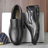 Men's Genuine Leather Sandals Men Summer Hollow Breathable Leather Shoes Mens Casual Soft Comfortable Flats EU Sizes 38-48