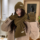 Solid Color Touch Screen Gloves Women Korean Autumn Winter Warm Knitted Three-piece Set Scarves Gloves Hat Women's Glove Sets