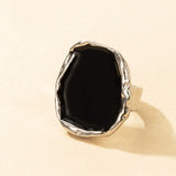 2Pcs/Set New Vintage Enamel Earrings Rings For Women Punk Metal Side Classic Black Oil Drip Irregular Stones Luxury Jewelry Set