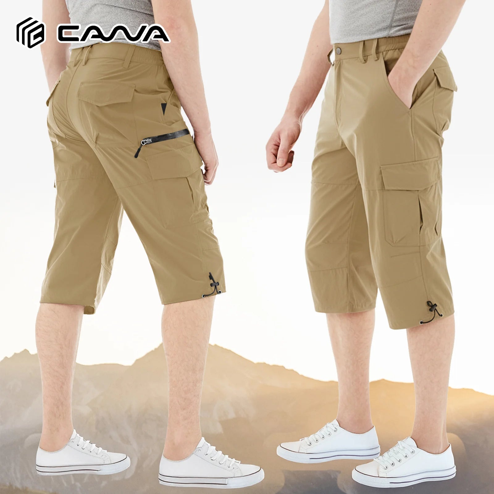 Men's Cargo Work Shorts Quick Dry 3/4 Length Capri Pants Multi-pockets Knee Length Trousers Summer Board Beach Shorts