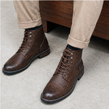CAPTAIN ANKLE BOOTS Men's Vintage Combat Boots Lace-Up Cap Toe Ankle BOOTS