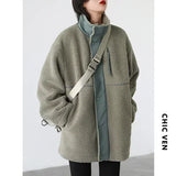 CHIC VEN Women Jacket Coat Thicken Warm Casual Lamb Faux Fur Woman Overcoat Loose Outerwear Female Tops Lady Autumn Winter 2025