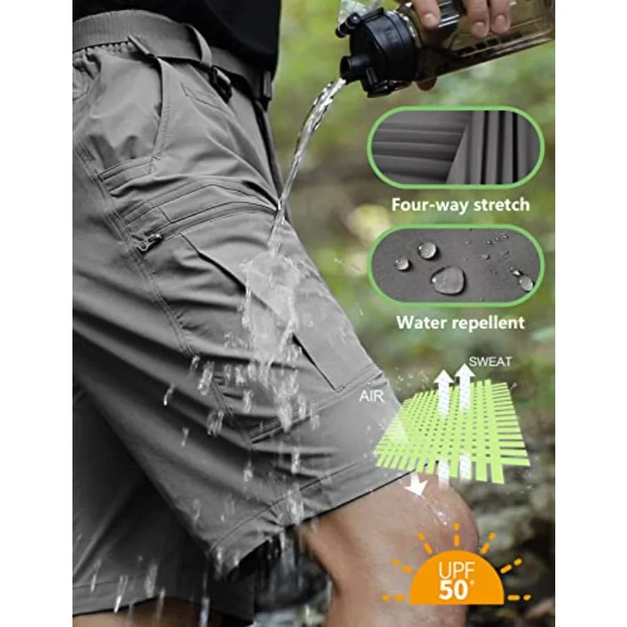 Mens Cargo Hiking Shorts Water Resistant Quick Dry Lightweight Breathable Tactical Shorts with Nylon Belt