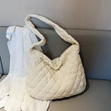 Women Large Capacity Quilted Tote Bag Winter Warm Lightweight Down Cotton Padded Plaid Shoulder Bags Underarm Bags Puffy Handbag