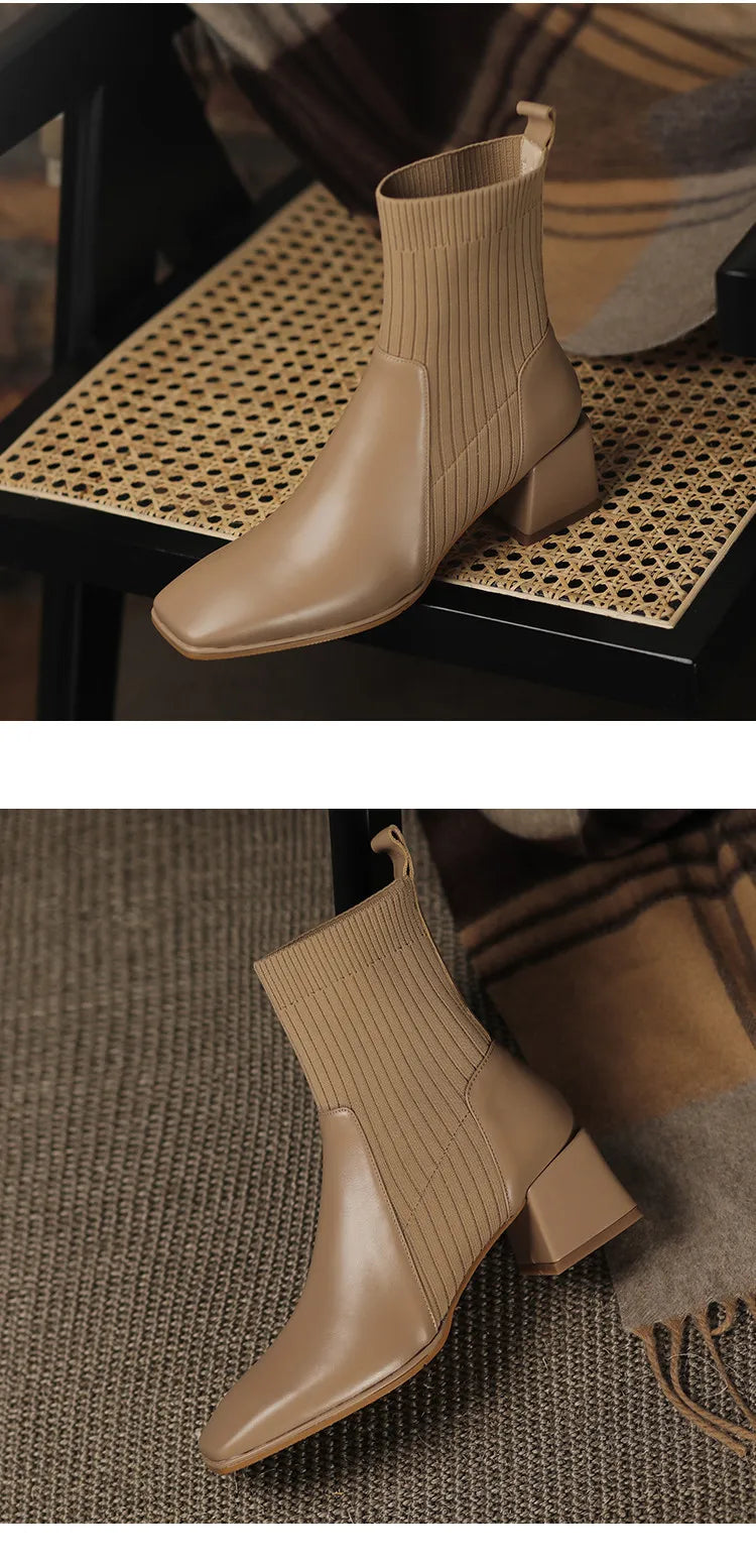 2026 Autumn Winter New Ankle Socks Shoes Women Fashion Large Size 43 Knitted Short Boots Women Slip on High Heels Botas De Mujer
