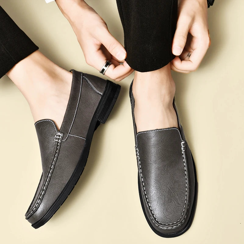 Genuine Leather Men Footwear Slip on Office Man Formal Shoes Wedding Party Men Dress Shoes Breath Driving Lazy Loafers Moccasins