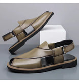 PU Leather Men's Sandals Handmade Stitching Beach Shoes Non Slip Hollow Out Shoes Outdoor Casual Sandaly All-match Man Sandalias