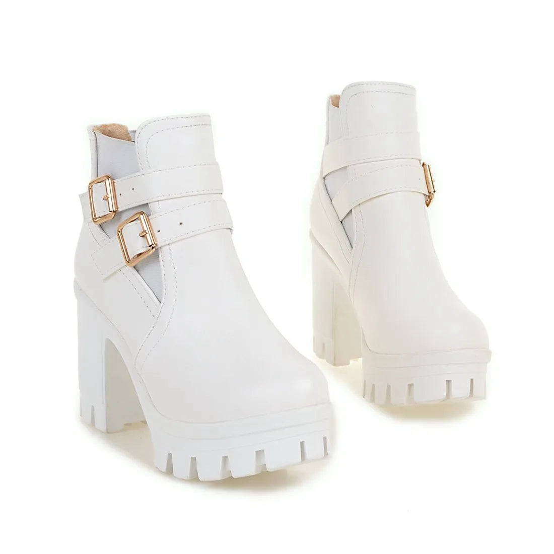 Women's Ankle Boots Women Platform High Heels Fashion Buckle Side Zipper Autumn Winter Women's Ankle Boots Size 33-43