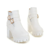 Women's Ankle Boots Women Platform High Heels Fashion Buckle Side Zipper Autumn Winter Women's Ankle Boots Size 33-43