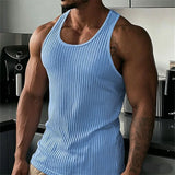 2026 New Men's Rib Knit Tank Tops Elastic Slim Fit Fitness Gym Vest Sleeveless Muscle Shirts for Running Training