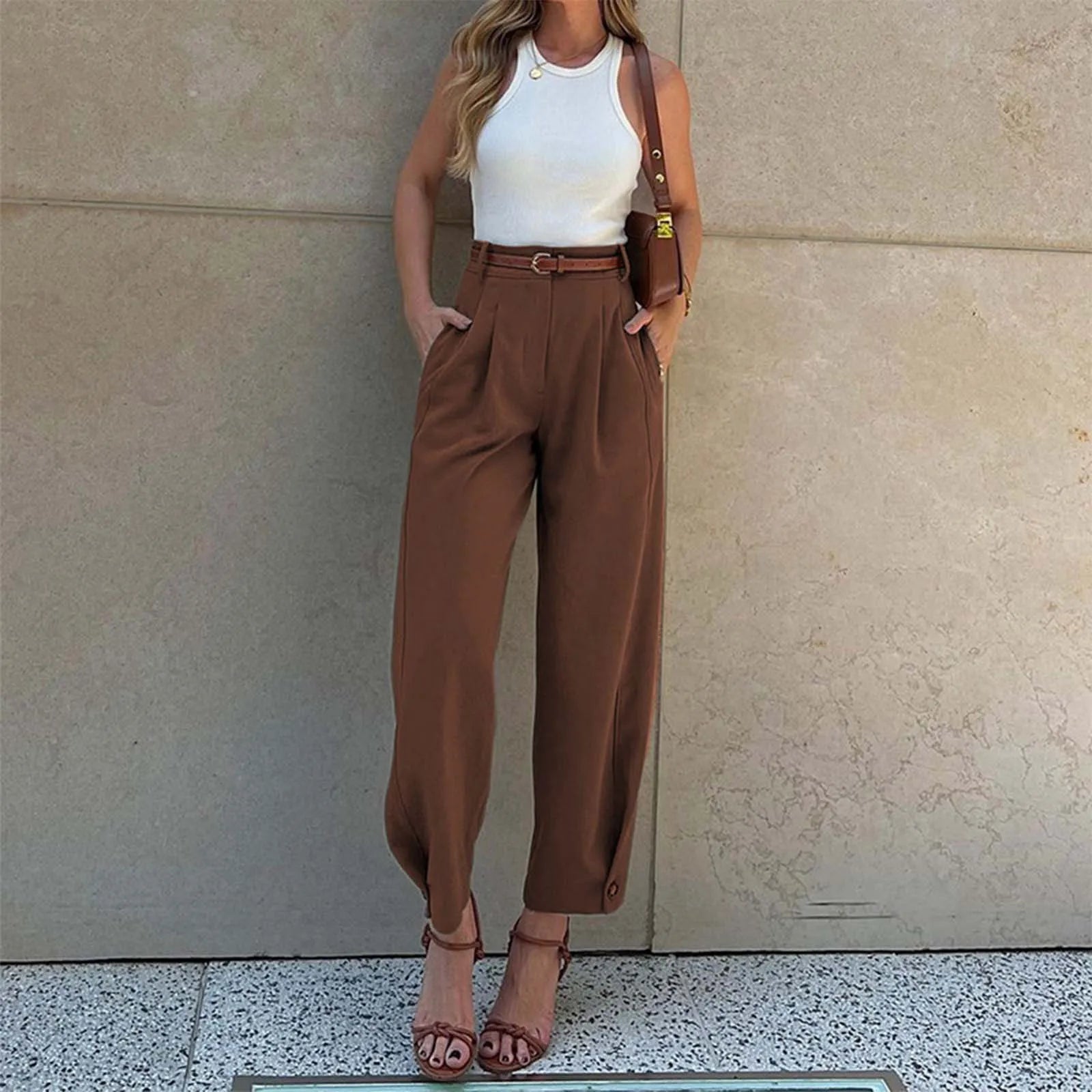 Elegant Women Pants Casual High Waisted Straight Pants Korean Fashion Solid Color Trousers Office Lady Baggy Pants Pantalones