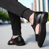 New Style Perforated, Breathable and Anti-Slip Outerwear Casual Leather Slip-On Sandals for Men Size 48 Large Size
