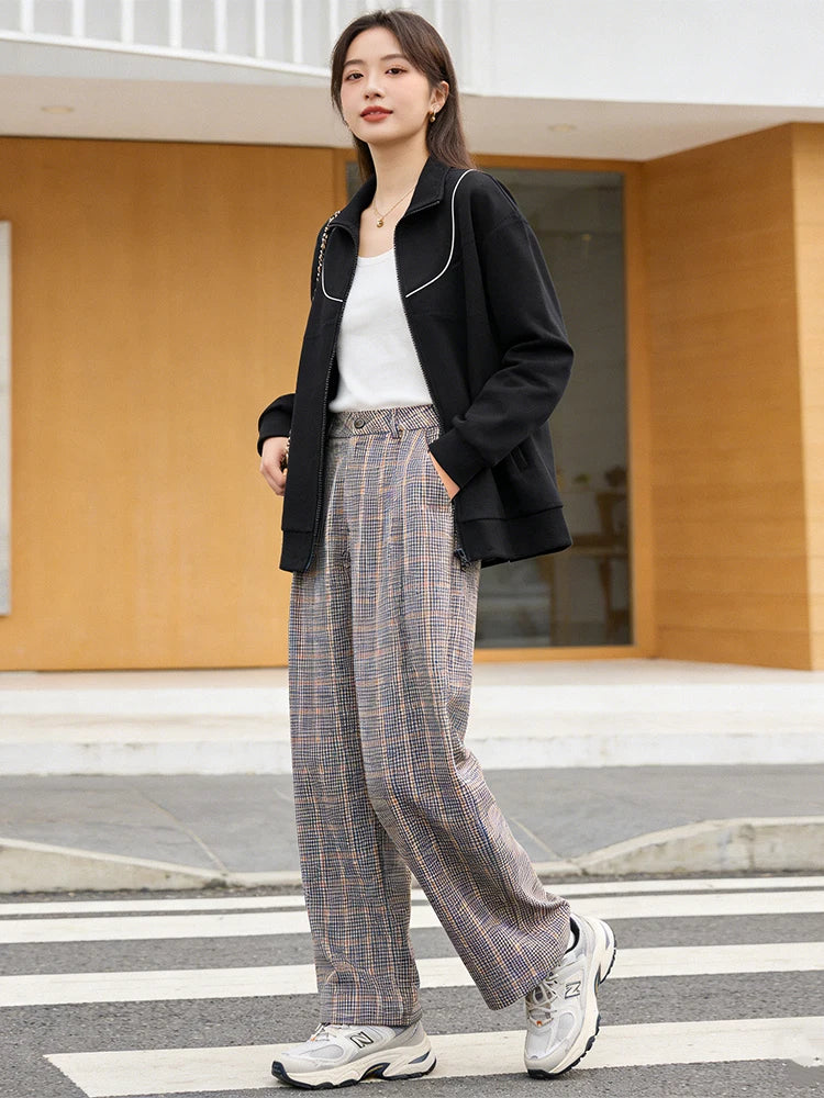 SLTNX 2026 Retro Chic Plaid Pants Women's Loose Pants Fashion Street Casual Pants Office Wear
