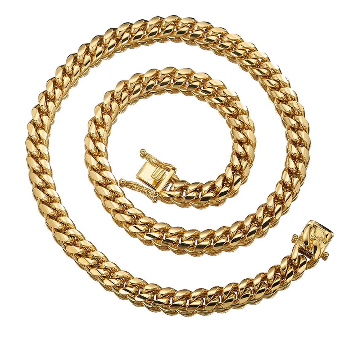 6-14mm Wide Stainless Steel Cuban Miami Chains Necklaces Mens Necklace Chain 316L Stainless Steel Hip Hop Necklace Gold Color