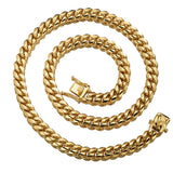 6-14mm Wide Stainless Steel Cuban Miami Chains Necklaces Mens Necklace Chain 316L Stainless Steel Hip Hop Necklace Gold Color