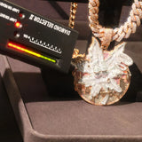Iced Out Rose Pink Drip Pendant 18K Gold Electroplated Cubic Zirconia Hip Hop Round Medallion Necklace Cuban Chain Charm Colorful Stone Inlay Dripping Gold Street Rapper Fine Jewelry Accessory For Men Party Club Daily Sparkli