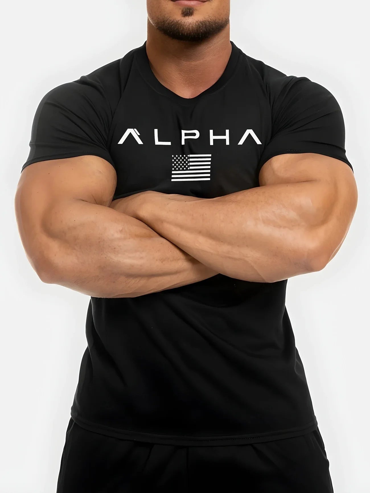 Spring and Summer Pure Color Printing Sports Fitness Short-sleeved T-shirt Men's O Neck Stretch Training Exercise T-shirt top