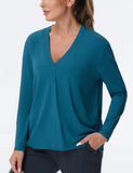 THE GYM PEOPLE Women's Long Sleeve Workout Shirts Loose Fit V-Neck Running T-Shirts Tops