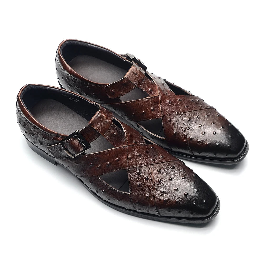 Rome Style Men's Sandals Genuine Cow Leather Summer Buckle Strap Hollow Out Casual Business Wedding Dress Shoes Men Open Shoes