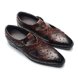 Rome Style Men's Sandals Genuine Cow Leather Summer Buckle Strap Hollow Out Casual Business Wedding Dress Shoes Men Open Shoes