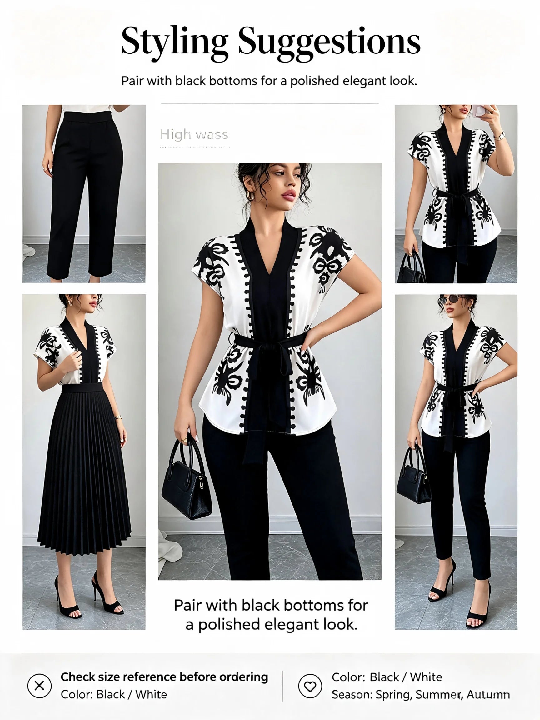 Elegant Summer Commute Floral Print Waist-Cinching Short Sleeve Top for Women Business Casual Shirt