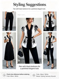 Elegant Summer Commute Floral Print Waist-Cinching Short Sleeve Top for Women Business Casual Shirt