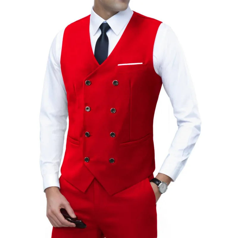 New Brand Dress Vests for Men Casual Slim Fit Mens Suit Vest Double Breasted Waistcoat Gilet Homme Formal Business Jacket